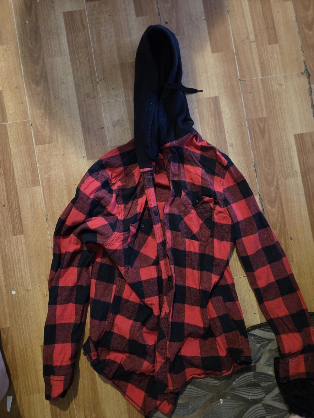 Red & Black Buffalo Plaid Hooded Shirt Jacket